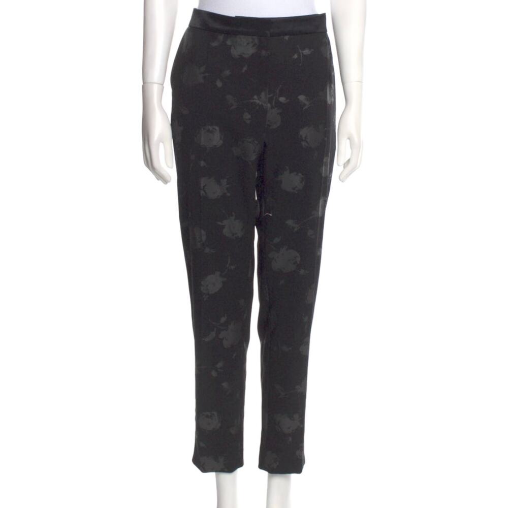Nina Ricci Vintage Black Floral Wool Gabardine Tapered Tuxedo Pant 42 8